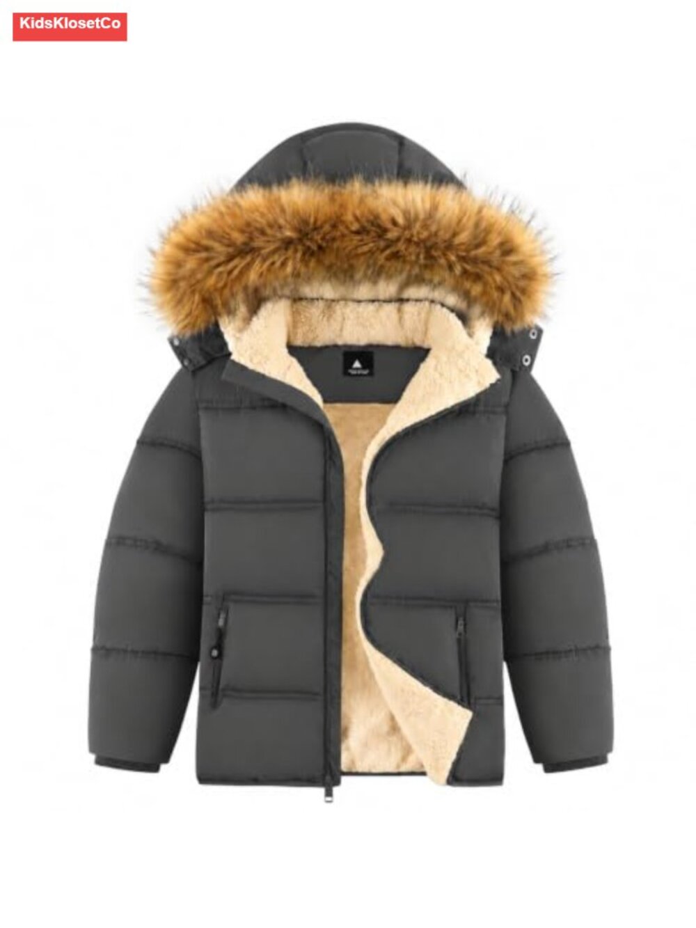 Boys Girls Winter Puffer Jacket Fleece Lined Hooded Zip Up